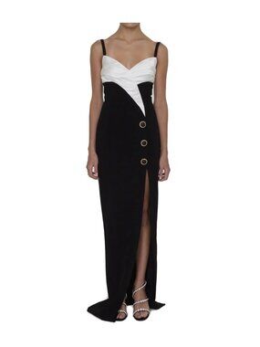 Balmain Paris Two-Tone Long Crepe Dress